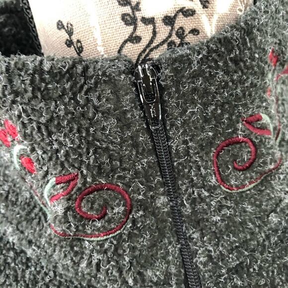 Victoria’s Secret Country Pullover Fleece Quarter Zip Floral Embroidery Gray - Picture 5 of 6